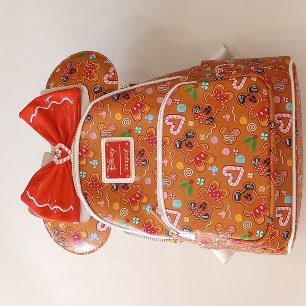 Loungefly Disney gingerbread Mickey and Minnie backpack and ears